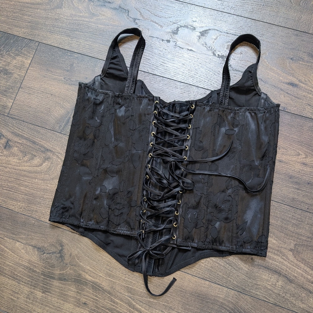Victoria Secret Archives Black Floral Lace Bustier Corset Goth Top Size XL - Picture 2 of 7